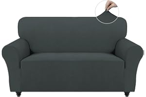 Easy-Going Stretch Fleece Sofa Cover 2 Seater, Non Slip Sofa Slipcovers for Kids Pets Dogs, 1 Piece Soft Couch Covers for Leather/Cotton Sofa, Washable Settee Covers Furniture Protector, Dark Grey