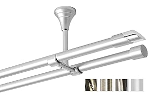 Rollmayer metall Gardinenstange Ø 16mm Rohr, Silber für Ösenvorhang Gardinen Vorhang (Taurus 320cm lang, Silber, Deckenbefestigung 2-läufig) Ohne Ringe!