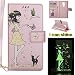 Produktbild Huawei Honor 6X Luminous Leder Wallet Tasche Brieftasche Schutzhülle,Fanryn Schönes Mädchen und Katzen Muster Nacht Leuchtende Design Hochwertige PU Leder Flip Tasche Case Hülle im Bookstyle mit Standfunktion Kredit Kartenfächer für Huawei Honor 6X (Rose Gold)
