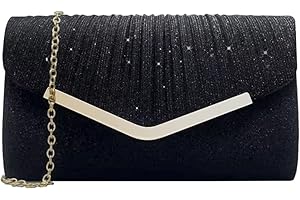 XFSRG Clutch Damen Glitzer Kleine Envelope Tasche Elegant Brauttasche Abendtasche mit Abnehmbarer Kette für Hochzeit Party Abschlussball