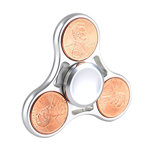 YILESHU 100% Red Brass Polishing 1 Cent Tri Hand Fidget Spinner With Hybrid Bearings 4 Colors (Silver)