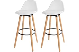 Acomoda Textil – Juego de 2 Taburetes de Bar para Cocina, Salón, Comedor y Restaurante. Silla Alta, Acolchada y Cómoda con Respaldo y Reposapiés 40,5x38x91,5 cm. (Blanco)