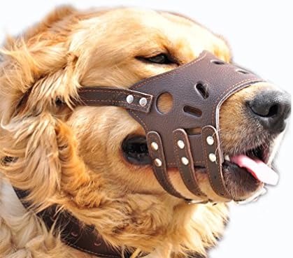 JeonbiuPet Adjustable Dog Muzzle Anti Bite Bark Allow Drink Soft Leather (XXL)