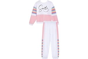 Freebily Conjunto Chándal para Niña 2Pcs Sudadera con Estampado Letras y Pantalones Suelto Raya Arcoíris Traje Deporte Casual Correr Otoño Niña