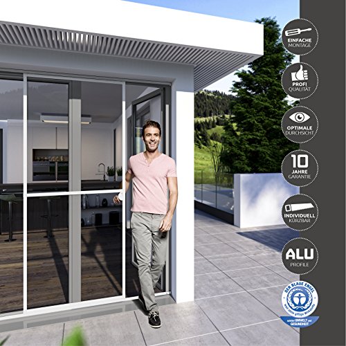 Windhager Insektenschutz Expert Schiebetür Fliegengitter Aluminirumrahmen für Türen, 120 x 240 cm, weiß - 2