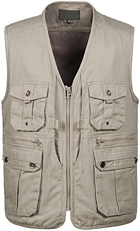 Mens Casual Waistcoat Outdoor Photography Camping Hunting Fishing Working Vest Jacket Gilet Top Khaki 3XL