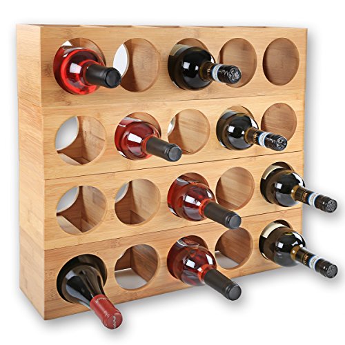 Torrex 31537 Weinregal aus edlem Bambusholz stapelbares Weinflaschenregal für 5 Flaschen Wein, liegend oder stehend, erweiterbar (4 Regale) - 2