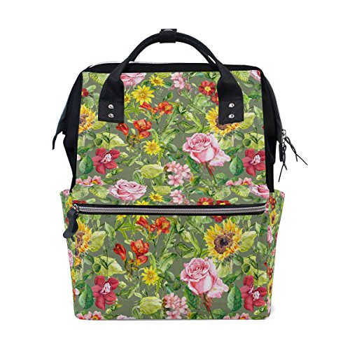 Preisvergleich Produktbild COOSUN Aquarell Wiesenblumen Nappy Wickeltasche Wickelt Rucksack mit Insulated Taschen Stroller Straps, große Kapazitäts-Multi-Funktions-stilvolle Windel-Tasche für Mama Dad Außen Groß mehrfarbig