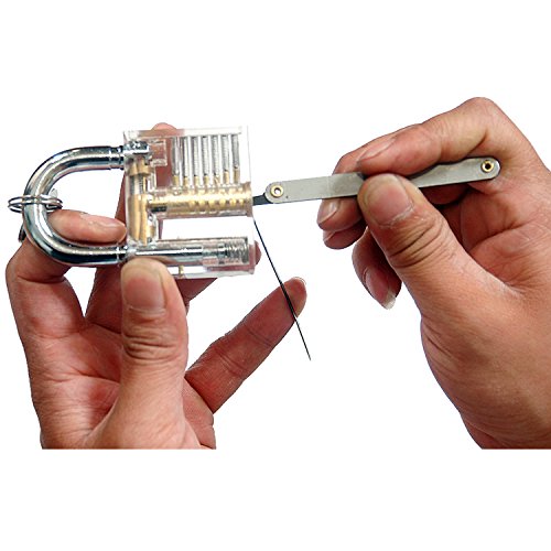 SUNNOW® Professionelle Lockpicking und 12-teiliges Pick-Set Sichtbar Übungschloss Vorhängeschloss Praxis Hangschloss mit Schlüsseln (Silbern) - 5