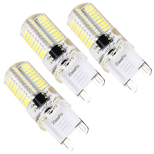 zeefo G9 bombillas LED, 4 W, luz blanca, 6000 K luz bombilla, Base de 360 Grado bi-pin - 72 x 4014 SMD LED de intensidad regulable bombilla maíz, AC 110 V-130 V para lámparas de araña, luces de techo
