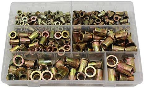 210Pcs Rivet Nut M4 M5 M6 M8 M10 M12 Zinc Plated Carbon Steel Flat Head Rivnut Threaded Insert Rivet Nuts Assortment Set