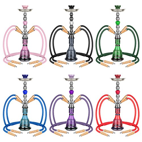 Mianova Shisha Hookah Set aus Glas: Wasserpfeife, 4 Schäuchen, Kohle, 5 Mundstücke und Zange – Rot - 9