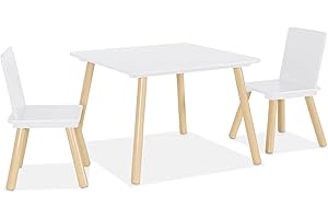 sweeek - Mesa Infantil Cuadrada con 2 sillas, Jude, Blanco, 60x60x43 cm