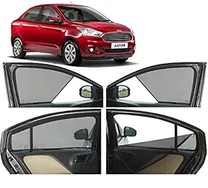 Autofact Half Magnetic Window Sunshades / Curtains for Ford Figo Aspire [Set of 4pc - Front 2pc Half Without Zipper ; Rear 2pc Full with Zipper] (Black)