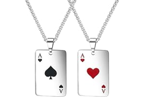 Liitata Pack of 2 Stainless Steel Ace of Spades Playing Card Pendant Necklace Heart Ace Poker Cards Necklace Rock Gothic Punk Hip Hop Chain for Men