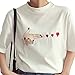Produktbild LnLyin Love Heart Damen T-Shirt Tops Sommer T-Shirt Casual Tee Tops kurz Mittlerarm Rundhalsausschnitt, weiß, S(Bust 82cm)