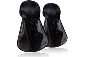SAMSEROT 2 Pieces Men Wave Durags – Premium Soft Durag Headwraps with Extra Long Tail and Wide Straps Perfect for 360 Waves