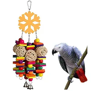 Coppthinktu Bird Toys, Parrot Toys with Bells, Parrots Cage Chewing Toy with Colorful Wood Beads, Multicolored Wooden Block Bite Toys for Macaw African Grey Cockatoo and a Variety of Amazon Parrots