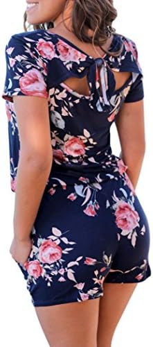Women's Elegant Short Sleeve Backless Romper High Waist Printed Flower Jumpsuit Mini Playsuit Splicing Beach Holiday by…