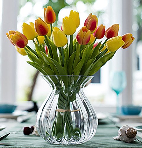 Richera 10 Stück Real Touch Latex Künstliche Tulpe-Blumen für Hochzeits -Blumenstrauß und Haus-Dekor Gartendekoration , Simulation Real Touch Bunte Tulpe für Valentinstag Geburtstag Weihnachtsgeschenk (Orange) - 4