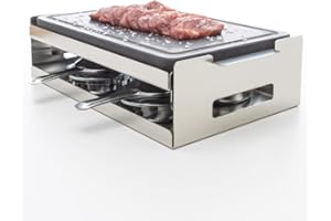 Piedra Volcánica para Asar Carne a la Piedra con Surco Antigoteo - Incluye Quemadores de Alcohol, Soporte y Bandeja Inox - Ideal para Barbacoas y Compatible con Horno - Dekobe (30x20 cm)