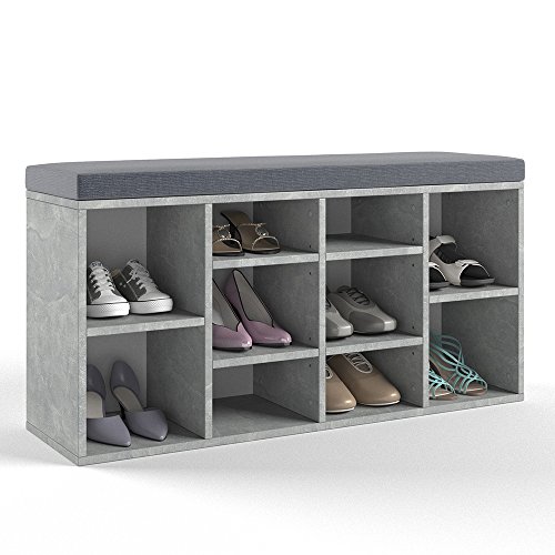Schuhschrank 10 Schuhe Schuhbank Schrank Bank Regal Auflage Sitzbank – Beton – 104×53,4x30cm (BxHxT) – inkl. Sitzauflage Anthrazit - 4