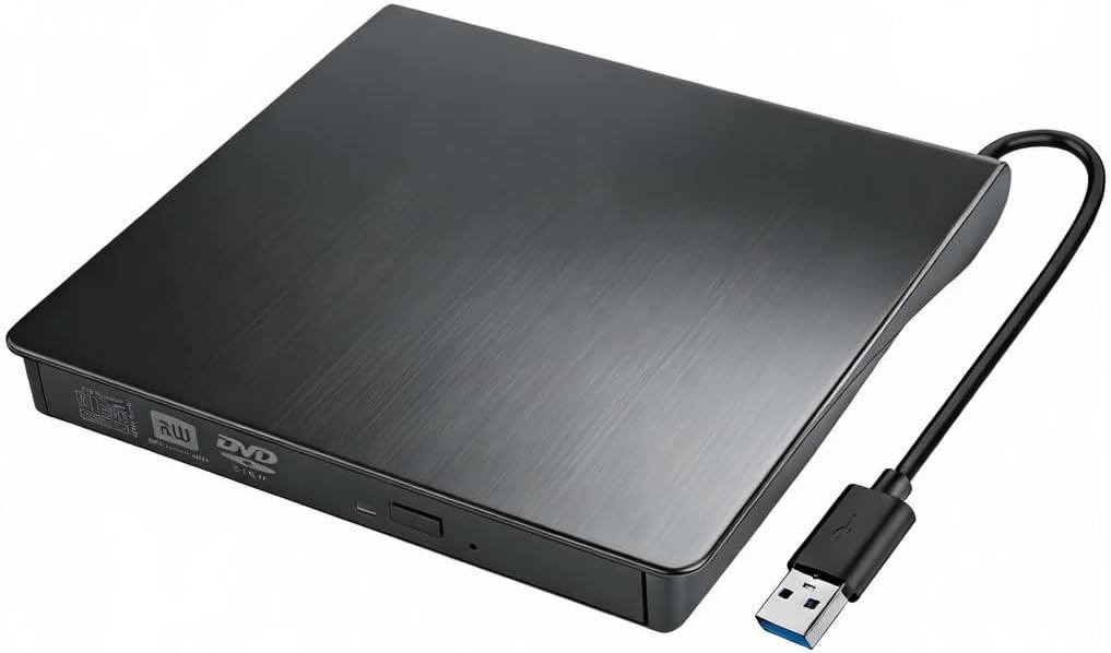VoltCozy Grabadora CD DVD Externo USB 3.0 y USB-C Lector CD Externo y Grabadora DVD/CD +/-RW para PC y Portátil Slim con Cable Integrado Plug & Play 8X/24X Windows 11/10/8/7 MacOS Linux