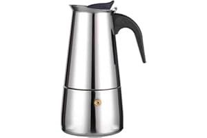 JUMPLUSHION Caffettiera moka in acciaio inox, 2/4/6/9 tazze, compatibile con fornelli a induzione, valvola di sicurezza, manico resistente al calore (300 ml)