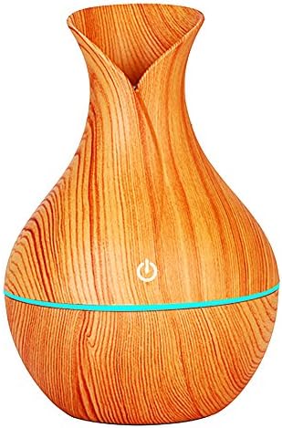 snaideal 130ml USB Mini Aroma Essential Oil Diffuser with One Key Smart Touch, Wood Grain Cool Air Mist Humidifier for Office Home Study Yoga Spa, 7 Gradient Color Lights (Vase Style-Yellow)