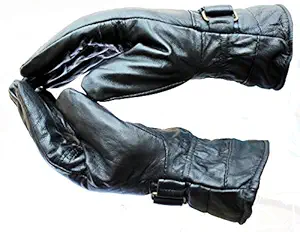 Alexvyan Men's Soft Leather Snow Proof Warm Winter Protective Riding Gloves for Cycling and Motorcycle, Large (Black) - Pack of 2 (1 Pair)