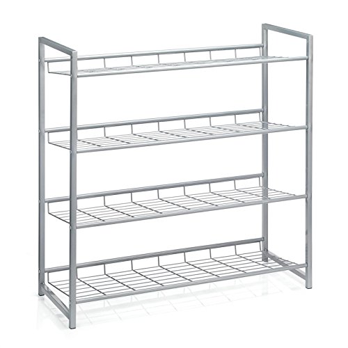 Schuhregal Schuhständer Schuhablage Schuhbank Schuh Ständer SYSTEM mit 4 Fächern für 16 paar Schuhe 80 cm breit silber lackiert - 2