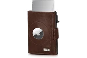 Marc Peter® Chicago skórzany portfel Push Air Slim – Airtag portfel z kieszenią na monety – ochrona RFID, mały mini portfel skórzany, ciemnobrązowy, MINI MÜNZFACH MIT AIRTAG FACH, Klasyczny