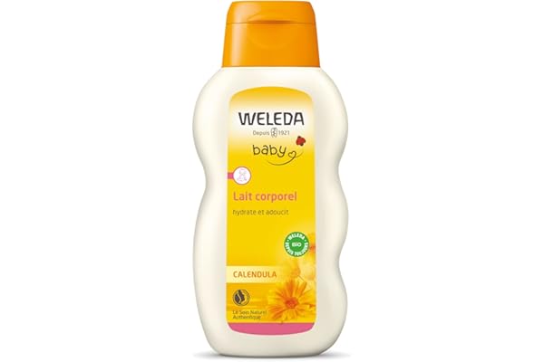 WELEDA - Lait corporel Calendula - Adoucit et hydrate - Pour la peau délicate délicate des bébés et des jeunes enfants ou les adultes à la peau sensible - NATRUE - 200 ml