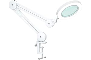 BEYAMZ Lente di Ingrandimento LED con Luce da Lavoro - Lente in Vetro da 105mm e 5 Diottrie, Braccio Girevole Premium, 3 Modalità Colore Regolabili e Morsetto da Tavolo - Ideale per Lavori di Precisione
