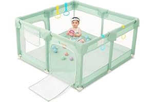 COMOMY Parque Infantil Bebe, 127 x 127 x 66 cm Corralito Bebe con 4 Anillas, Corral Bebe con Malla Suave y Transpirable, Centro de Actividades para Niños, Verde
