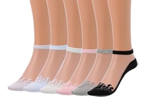 IYOU 6 par skarpet ze szkła siateczkowego szare kostki przezroczyste skarpetki oddychające przezroczyste koronkowe krótkie skarpety dla kobiet i dziewcząt