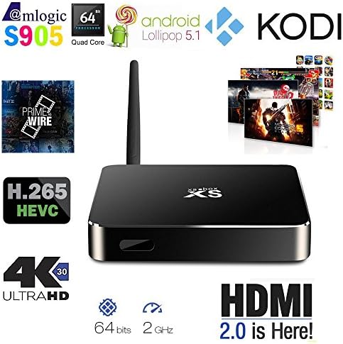 Xsbox S905 - Android 5.1.1 Lollipop Smart TV Box, Amlogic S905 Quad Core 64 Bits 1G/8G Kodi 15.1 2 Launchers Media Player Support UHD 4K