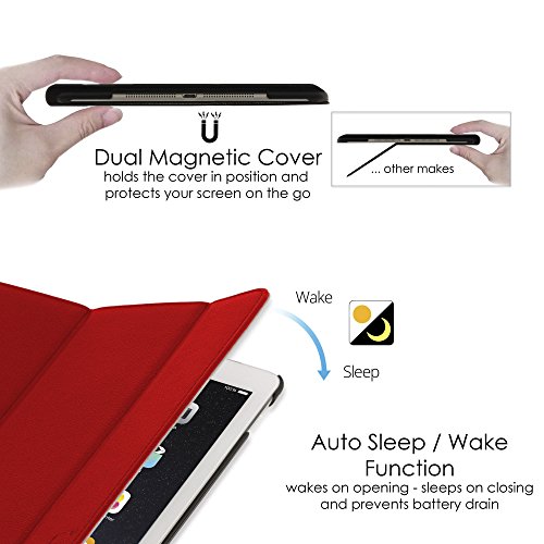 ForeFront Cases® Neue Apple iPad Air Kunstleder Hülle Schutzhülle / Ständer – Magnetische Auto Sleep/Wake-Funktion für 2013 iPad Air + WiFi 16Gb, 32Gb, 64Gb, 128Gb – inkl. Eingabestift – ROT - 6