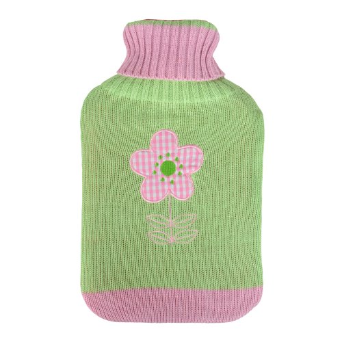Green Knitted Hot Water Bottle With Applique Flower