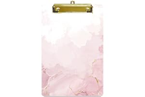 Hnogri Small Plastic Clipboard, Fashion Design A5 Size Memo Clipboards for Students, Kid, Women, Office, School, Low Profile Clip, Cute Custom Pattern, Mini Clipboard Size 6" x 9", Dream Pink