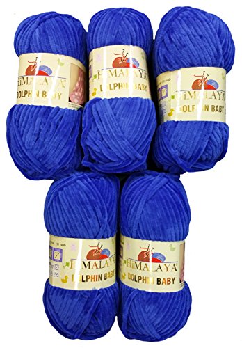 5 x 100 Gramm Babywolle royal blau 80329, 500 Gramm Wolle Super Bulky zum Stricken und Häkeln