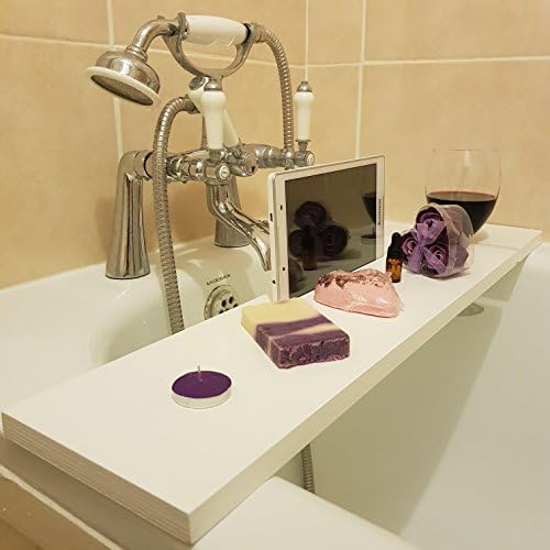 Bath Gift Set Lavender Theme White Wood Handmade BathTub Rack Bridge Bath Caddy Tray with IPad Phone Holder