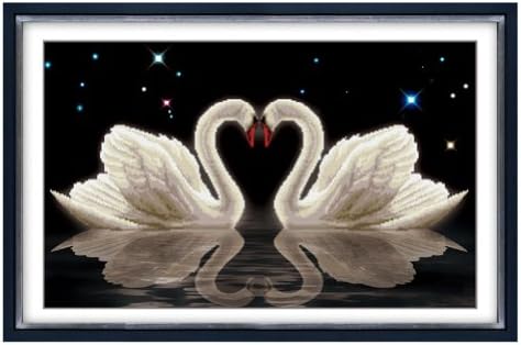 Double white Swan 3D stamped cross stitch kit - 28.0inch By 18.5inch