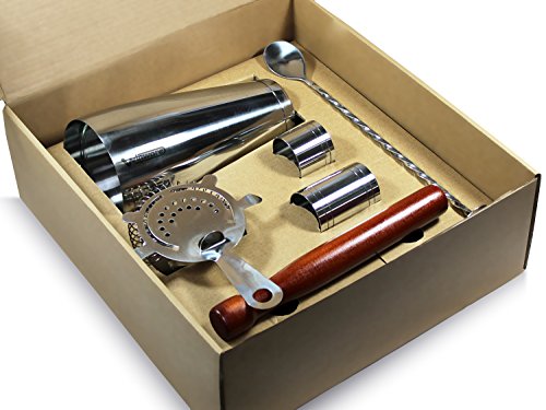 WIN-WARE – Boston Cocktail Shaker Set mit Gift Set with Hawthorne Strainer/ Sieb, Stössel,Barlöffel mit Stössel und 25ml und 50ml Messbecher/ Barmaß für die perfekte Menge jedes Mal – Großartig für den professionellen Barservice oder auch zu Hause! - 2