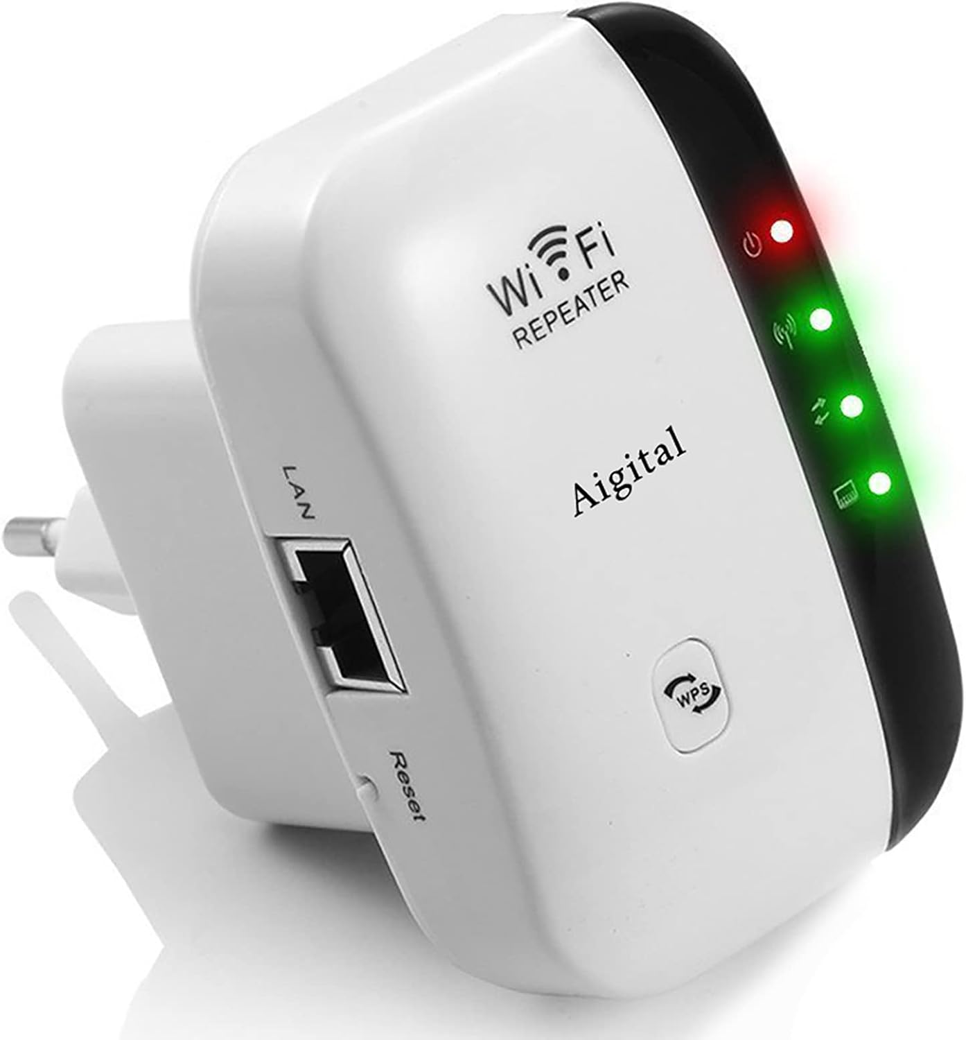 Repetidor de Red WiFi Extensor Amplificador de Wi-Fi más de 120 Metros, Configuración WPS con un Toque, 2 Puerto Ethernet, 300 Mbps, 2.4GHz, Compatible con los Routers y ADSL/Fibra