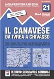Carta n. 21 Il Canavese 1:50.000. Carta dei sentieri e dei rifugi