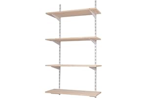 BOOMET Étagère murale en kit avec étagère - Hauteur : 100 cm - 4 niveaux de 80 x 20 cm (l x P) - Couleur : blanc - 42 variantes - Supports d'étagère en acier - Montage facile - Charge maximale : 55 kg