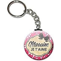 Marraine je t'aime Porte clés chaînette 38mm ( Idée Cadeau Baptême Communion Noël )