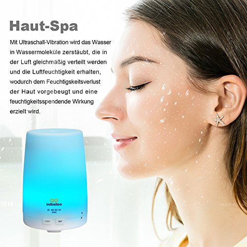Luftbefeuchter | infinitoo 300ml Ultraschall Aroma Diffuser | Aromatherapie Diffusor | Abschaltautomatik Öl Raumbefeuchter mit 4 Zeitmodi Einstellungen und 7 LED Farbwechsel für Wohnzimmer, Kinderzimmer, Schlafzimmer, Baby- und Yogazimmer, SPA, Büro usw. - 5
