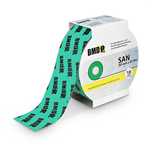 BMD – san Klebeband (Grün – 50mm x 25lfm) zur Verklebung von Dampfsperrfolien, Dampfbremsfolien, Dampfbremse, Dampfsperre - 2